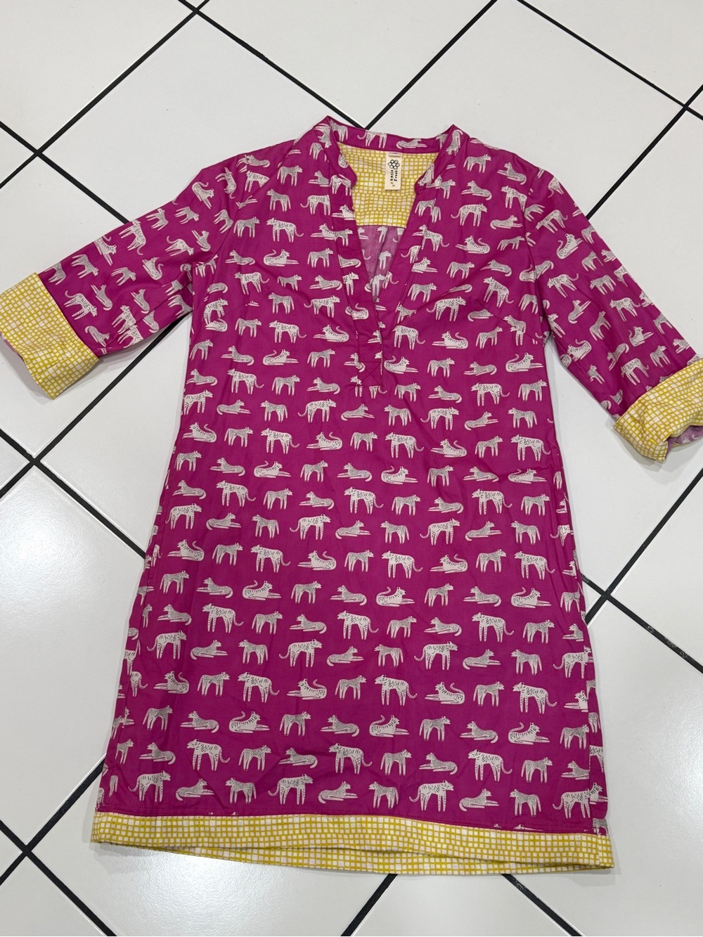 Uncle Frank Cats Meow Pink Tiger Print Cotton Tunic Dress XS